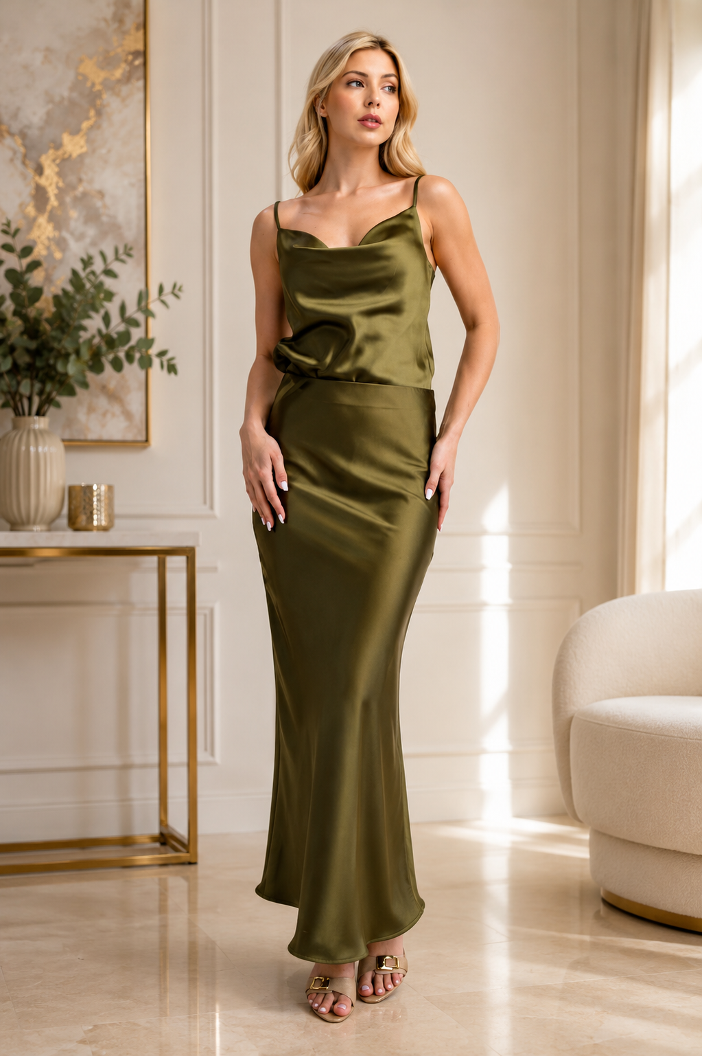 Falda Satinada 
Elegancia que nunca pasa de Moda